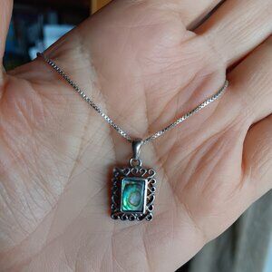 925 Silver and Abalone delicate pendant necklace – 16in